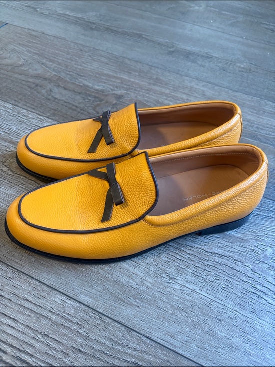 Marc Nolan Odell Loafers in Mustard Pebble Leather w Brown Leather Bow